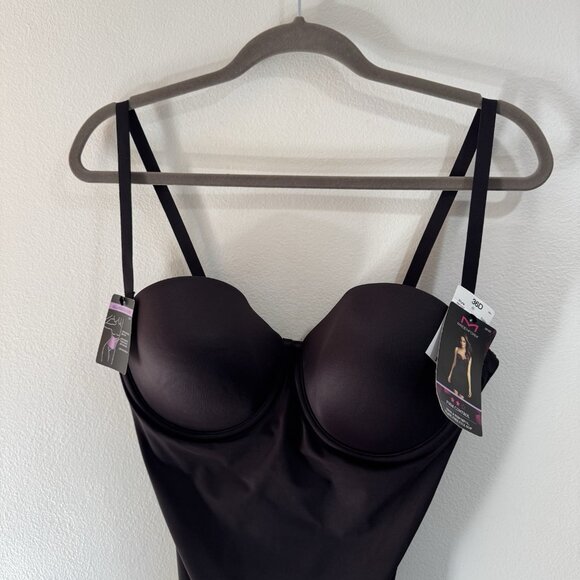 NWT Maidenform 36D Full Slip Bra Shapewear Slimming Black Satin Adjustable - Picture 2 of 10